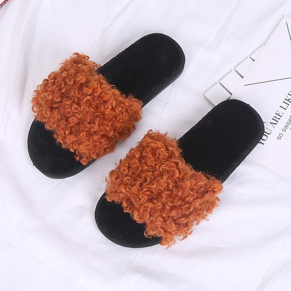

slippers 2021 women suede keep warm non-slip wear-resistant shoes woman hairy leisure heel women's winter size 36-41, Black