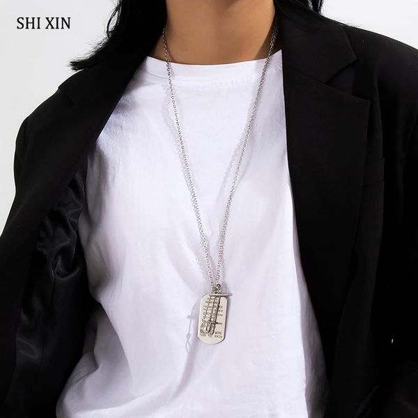 

long stainless steel chain necklace men/women paperclip letter square pendants necklaces on the neck jewelry 2021 fashion pendant, Silver