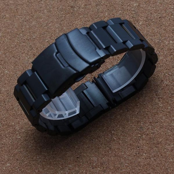 

watch bands 18mm 20mm 22mm black gold watchbands for quartz watches men safety buckle clasps stainless steel strap bracelet promotion, Black;brown