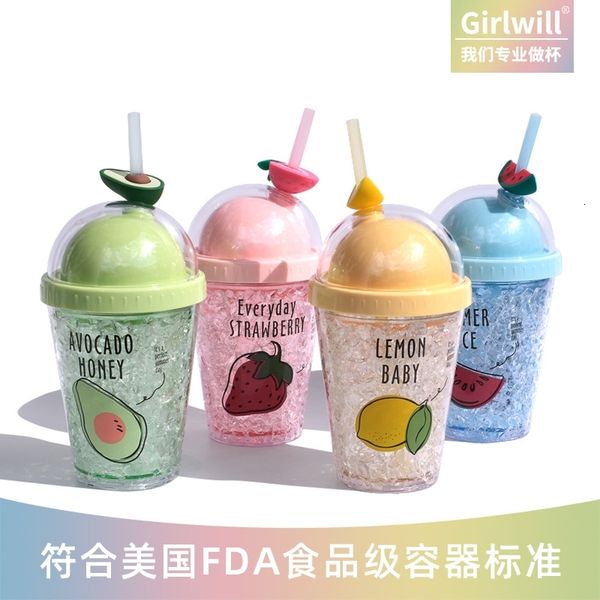 

girlwill creative fruit ice plastic children's straw water cup ground push gift