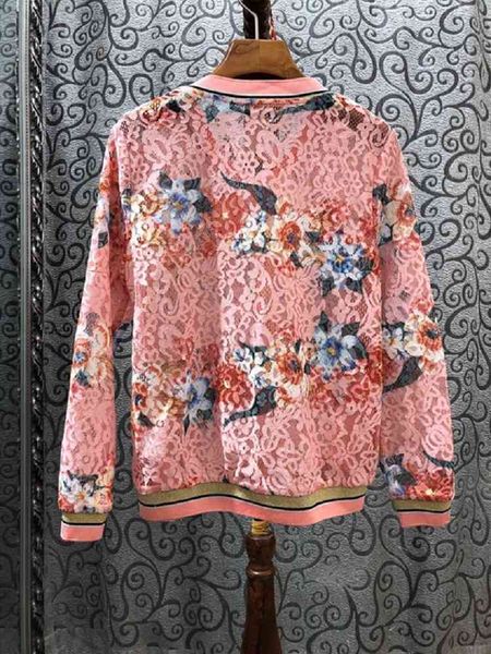 

jackets spring fashion high quaity women cute birds floral patterns long sleeve casual pink blue lace jackets coats ladies, Black;brown