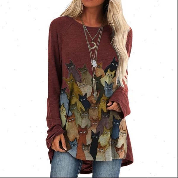 

cat dragonfly pumpkin face womens t shirt printed long sleeve oneck loose casual autumn harajuku plus size women lady, White