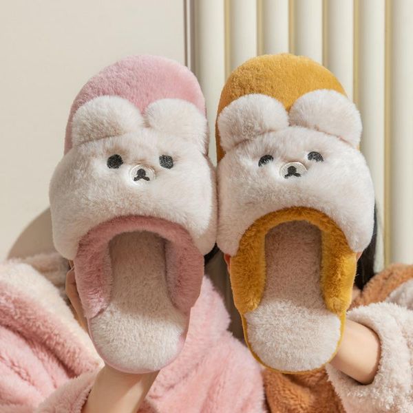 

slippers autumn and winter cotton female household cute bear bag with home indoor thick-soled warmth plush shoes, Black
