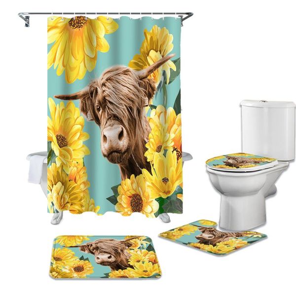 

sunflower alpine yak funny shower curtain set carpet cover toilet bath mat waterproof bathroom curtains