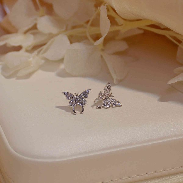 

s925 silver needle temperament butterfly zircon diamond earrings super fairy mini exquisite earbone earclip