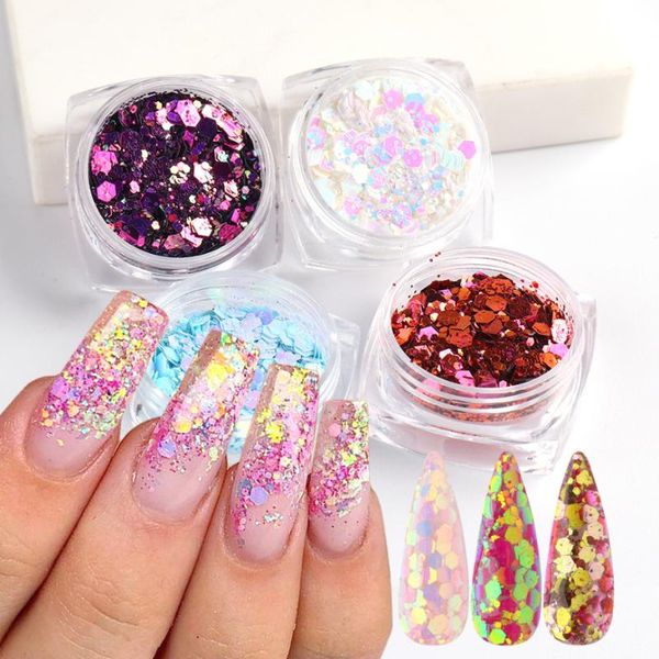 

1box mixed hexagon glitter flakes nail sequins chameleon sparkly paillette shinny 3d art decoration accessories la1905, Silver;gold