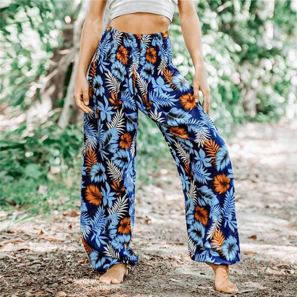 

women's pants & capris women bohemian floral print long 2021 mid waist vintage harem elastic boho beach trousers, Black;white