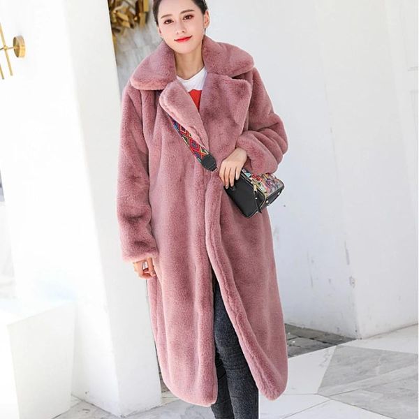 

women's fur & faux 2021 winter women warm coat thick long turn down collar casaco feminino, Black