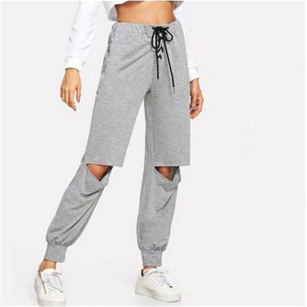 

women's pants & capris women fashion solid sweatpants hollow casual loose elastic waisted long female fashionable trousers 2021 bottoms, Black;white
