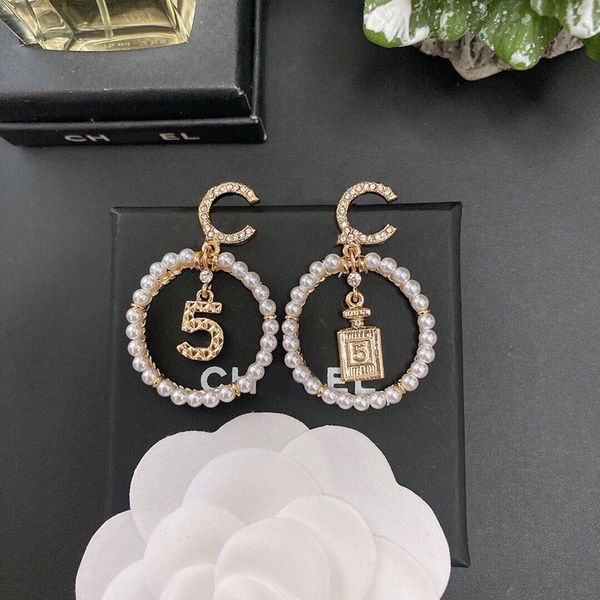 

designer women earrings mens earring no.5 hoop earring luxury letter jewelry pearl braided 18k gold earrings womens wedding party d2109104hl, Golden;silver