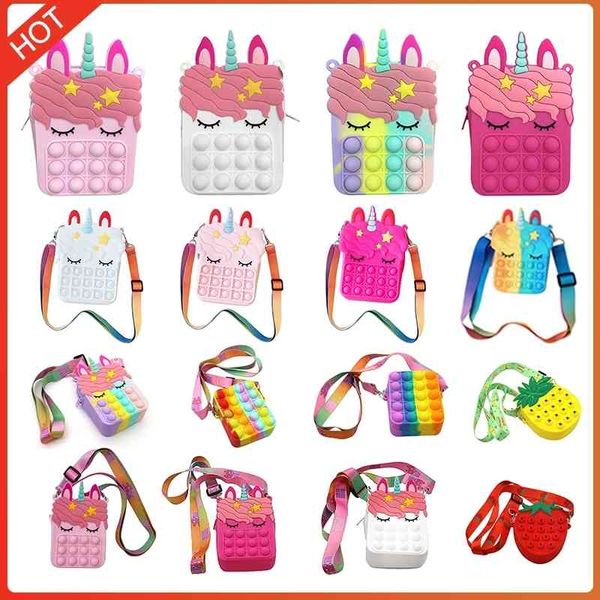 

rainbow horn horse shoulder bag push bubble stress reliever sensory anti anxiety squeeze toys for autism special need gift