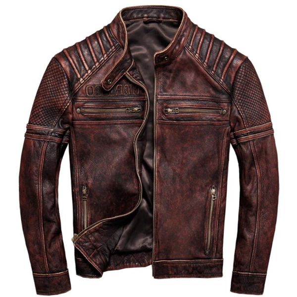 

men's leather & faux 2021 vintage brown men american motorcycle jacket plus size xxxxxl genuine cowhide slim fit biker's coat, Black
