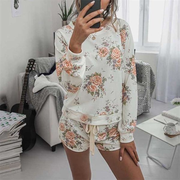 

autumn floral print pajama set women suit lounge wear loungewear home long sleeve leopard homewear sleepwear 211109, Black;red