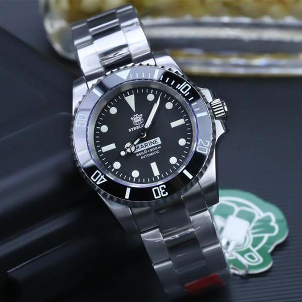 

wristwatches pt5000 movement steeldive men watch diver 30bar waterproof rubber band ceramic bezel watches 2021 est version wristwatch, Slivery;brown