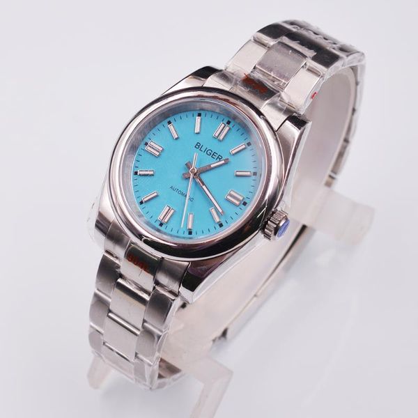 

wristwatches bliger solid 36mm blue dial sapphire glass polished bezel nh35 automatic movement mens watch deployment diy custom, Slivery;brown