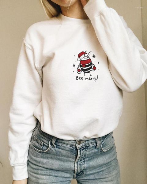 

women's hoodies & sweatshirts bee merry. colored christmas sweatshirt funny women kawaii fashion hipster vintage outfit graphic jumpe, Black