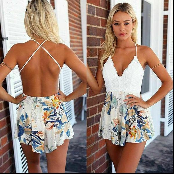 

fashion summer spaghetti strap womens dress lace floral deep v neck backless mini sundress casual holiday, Black;gray