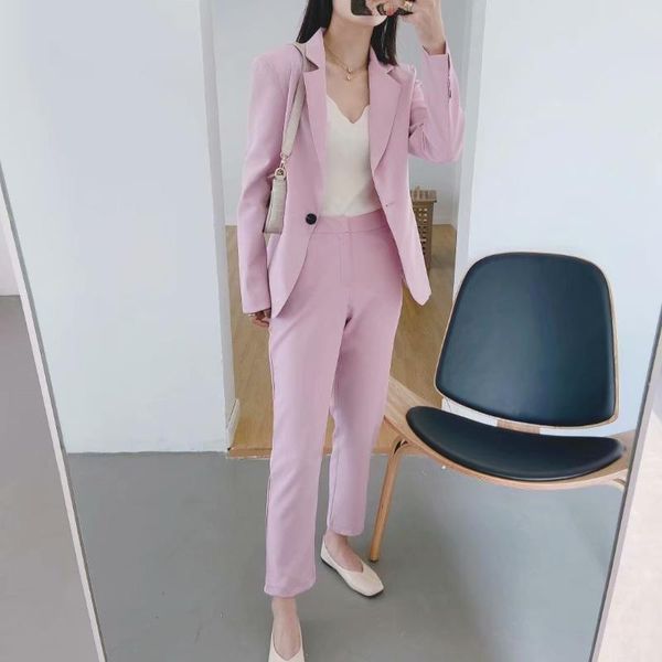 

women's two piece pants women suit jacket 2021 summer solid color temperament simple versatile casual blazer trousers, White