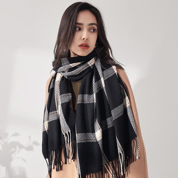 

scarves winter warm scarf fashion capes oversized shawls wraps cashmere pashmina plaid women ponchos female girl neckline accessories, Blue;gray
