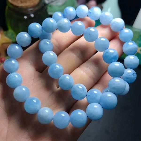

natural blue bracelet crystal 10-9mm beaded, strands, Black