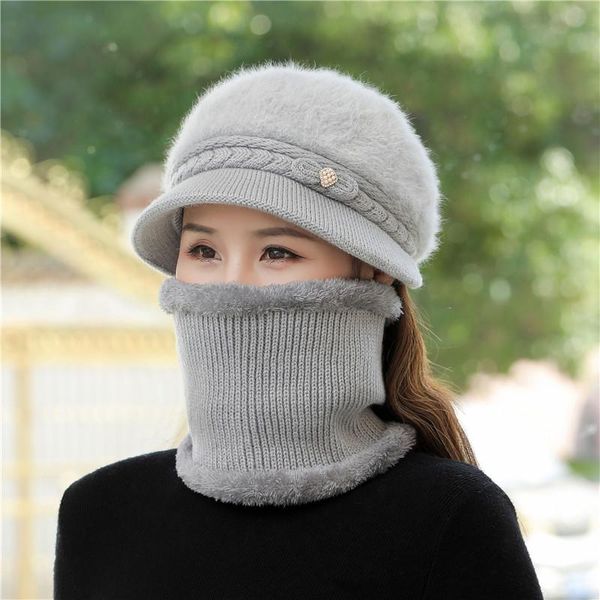 Lã de inverno gorro senhora chapéu lenço respirável lã malha newsboy chapéus para mulheres pescoço de proteção quente tampas