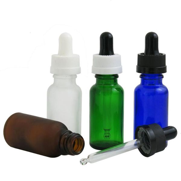 

storage bottles & jars 10pcs 20ml travel portable glass essential oil bottle with white/black dropper amber celar frost blue green cosmetic