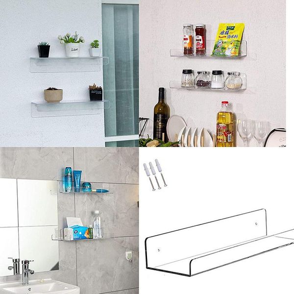 

hooks & rails elossa punch-transparent bathroom shelf wall-mounted drain rack invisible divider cabinet household accessories