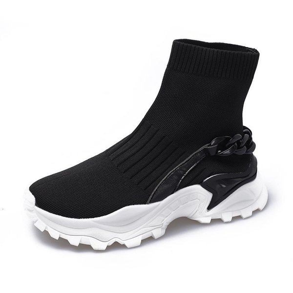 

boots high women shoes 2021 fashion design chain ankle summer female sock breathable walking sneakers, Black