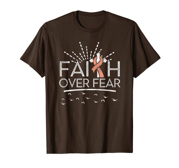 

uterine cancer faith over fear peach ribbon t-shirt, White;black