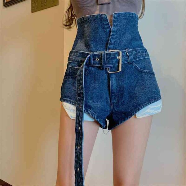 

denim pants high waisted women jean short light blue summer all match with belt