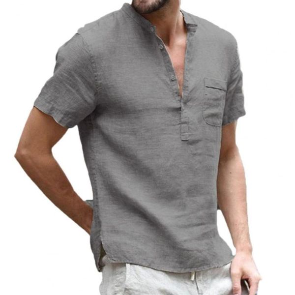 

men's casual shirts men shirt cotton flax quick drying buttons v neck short sleeve 3xl, White;black