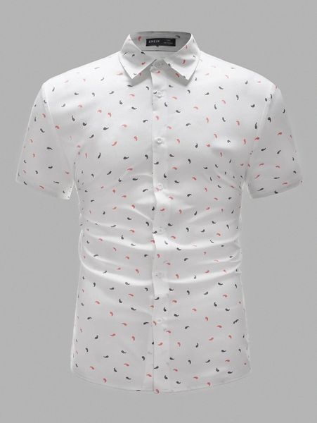 

men allover print button placket shirt w4gf#, White;black