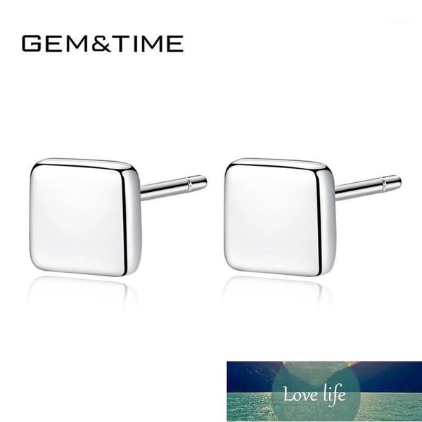 

stud gem&time simple square small earrings women's 925 sterling silver trendy charm fine jewelry gift se00711, Golden;silver