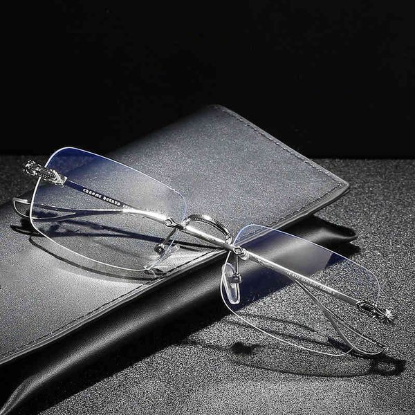 

design sunglasses wang yibo's same men's and women's new frameless literary personality myopia frame anti blue light flat len, White;black