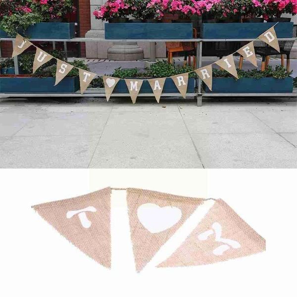 

party decoration just married burlap wedding banner pull flag props retro love supplies pennant po f0g0