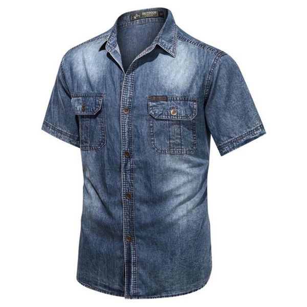 

men's casual shirts safari styl large size denim shirt 2021 spring summer retro simple pocket short sleeve wear 5010, White;black