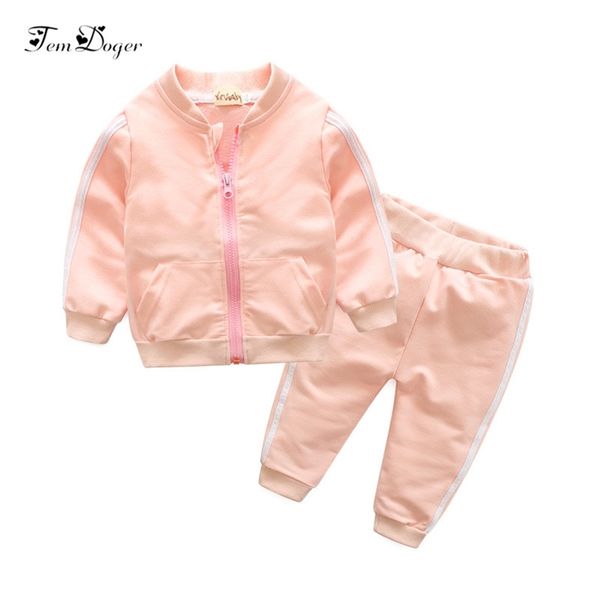 

tem doger autumn baby girls boys clothing sets infant striped prints sport suits zipper coat+pants 2pcs tracksuits outfits 210806, White
