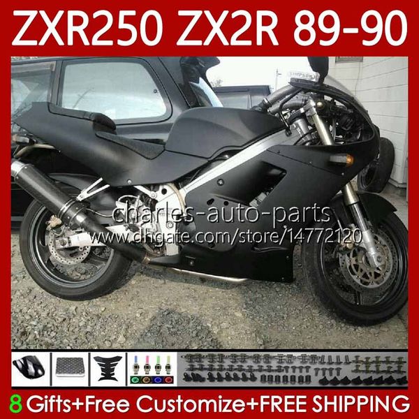 Kit de carroçaria completa para kawasaki ninja zx 2R 2 R R250 ZXR 250 ZX2R ZXR250 Flat Black 1989 1990 Corpo 84No.77 ZX-2R ZXR-250 89-98 ZX-R250 ZX2 R 89 90 Fairing de motocicleta