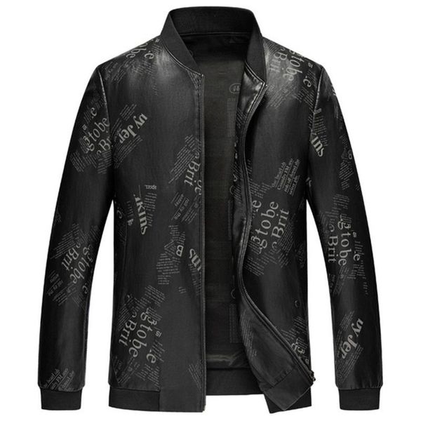 

men's jackets youth autumn baseball collar printed leather jacket short coats, Black;brown