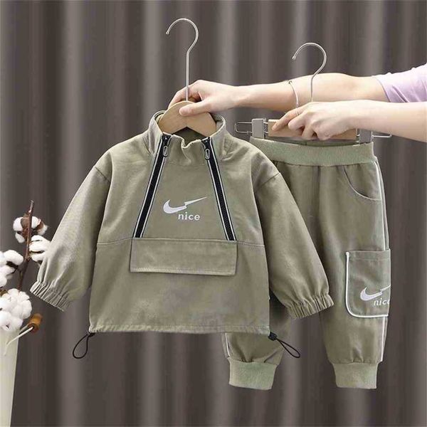 

kids children's two piece pants set half zipper pullover hoodie zip jacket acoat and side pocket pants outifts sportswear designers swe, White