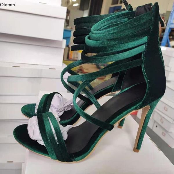 

olomm customize color handmade women sandals stiletto heels open toe gorgeous dark green party shoes us size 5-15 dress, Black