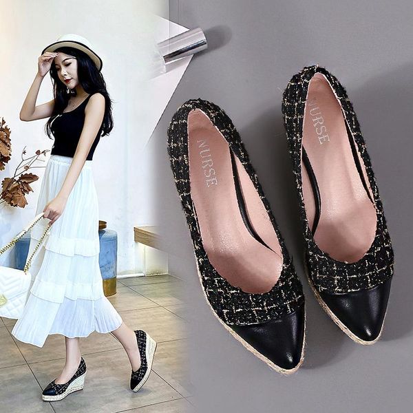 

dress shoes 2021 wedges high heelsfor women's with lattice pointed rope weaving single, Black