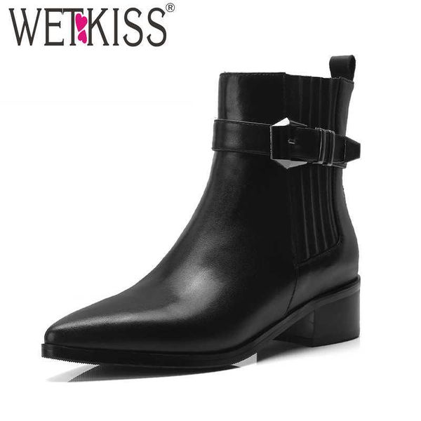 

wetkiss thick med heels women ankle boots zip pointed toe footwear female boot cow leather shoes woman winter black 210630