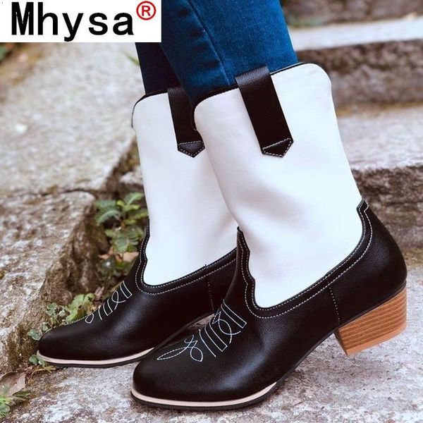 

boots winter fashion woman motorcycle leather retro high-casual square heel ankle botas mujer liuy, Black