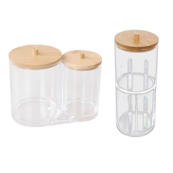

plastic storage container with lid household cosmetic cotton swab holder dispenser bamboo cover seasoning boxs stackable bags