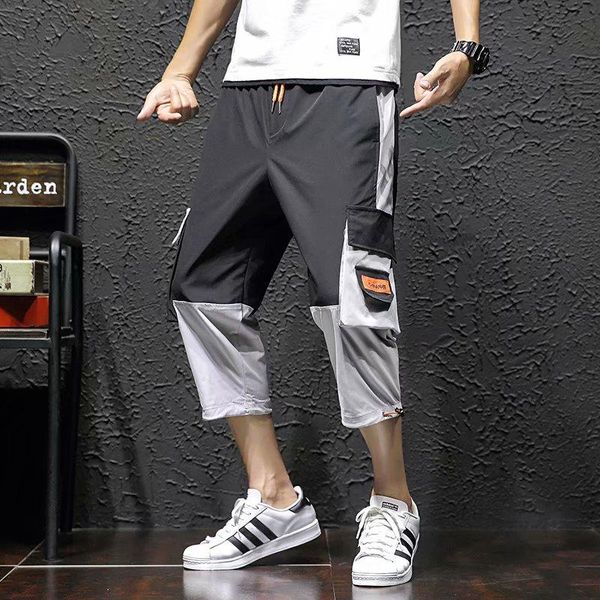 

men's pants summer loose cropped casual streetwear short trousers, Black