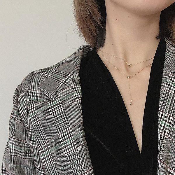 

pendant necklaces find me simple multi-layer two-color round bead alloy clavicle necklace for women jewelry accessories, Silver