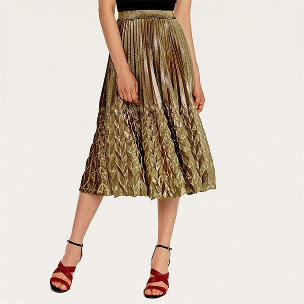 

women's pleated skirt a-line european and american elastic high waist fish scale long plus size s falda ml370 210506, Black