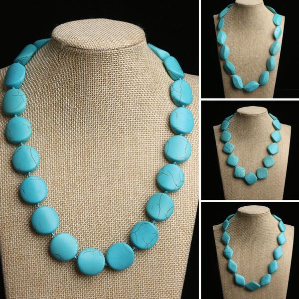 

chokers irregular shape geometric blue natural stone ethnic vintage necklace bohemian for women jewelry pendant accessories, Golden;silver
