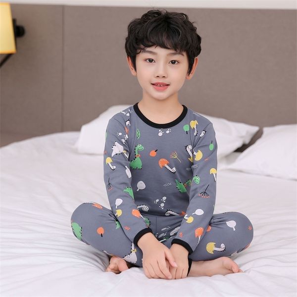 

o-neck children pajamas baby clothing set kids cartoon sleepwear autumn cotton nightwear boys girls animal pyjamas pijamas 210915, Blue;red